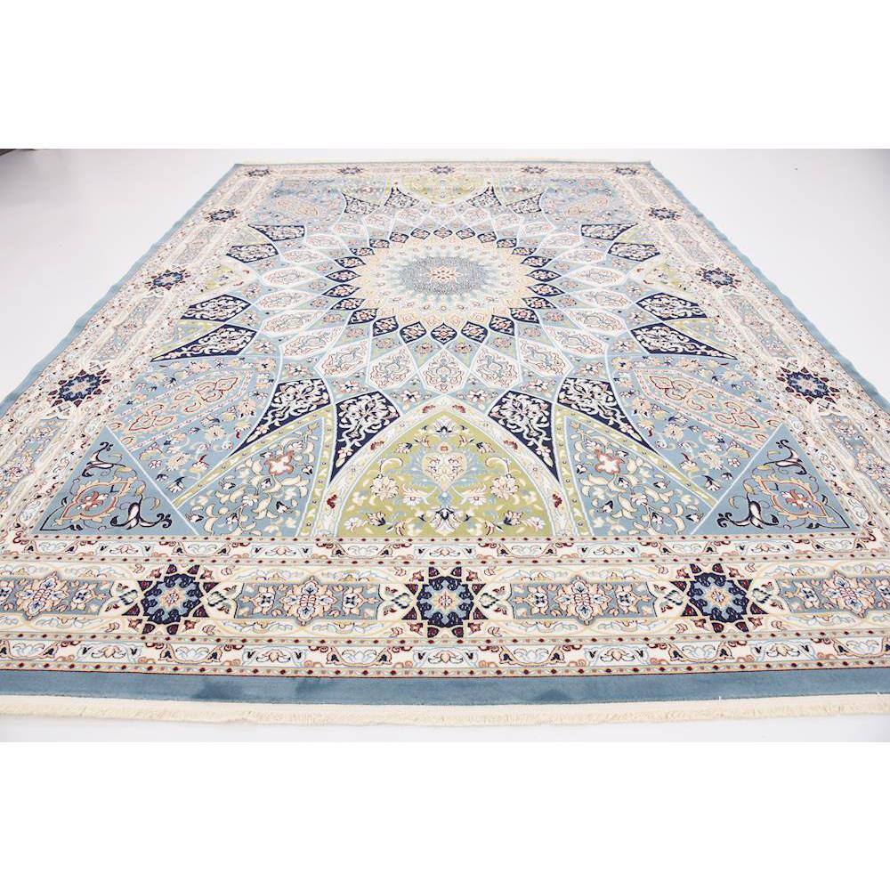 Blue Floral Rectangular Stain-Resistant Area Rug 10' x 13'