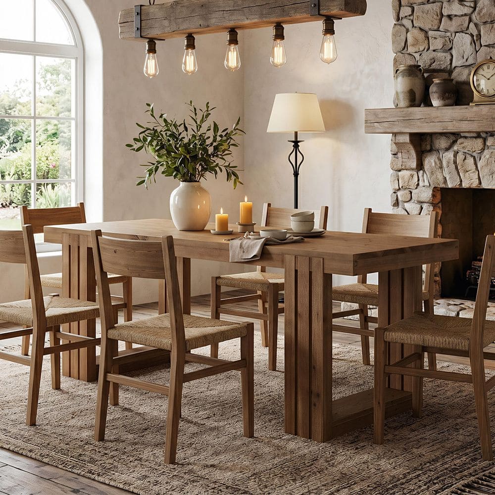 BYBLIGHT Brown Solid Wood 61.81 in. Double Pedestal Base Dining Table ...