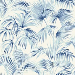 Manaus Blue Palm Frond Matte Paper Pre-Pasted Wallpaper Sample