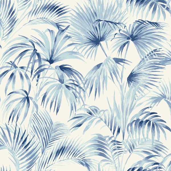 Chesapeake Manaus Blue Palm Frond Matte Paper Pre-Pasted Wallpaper Sample
