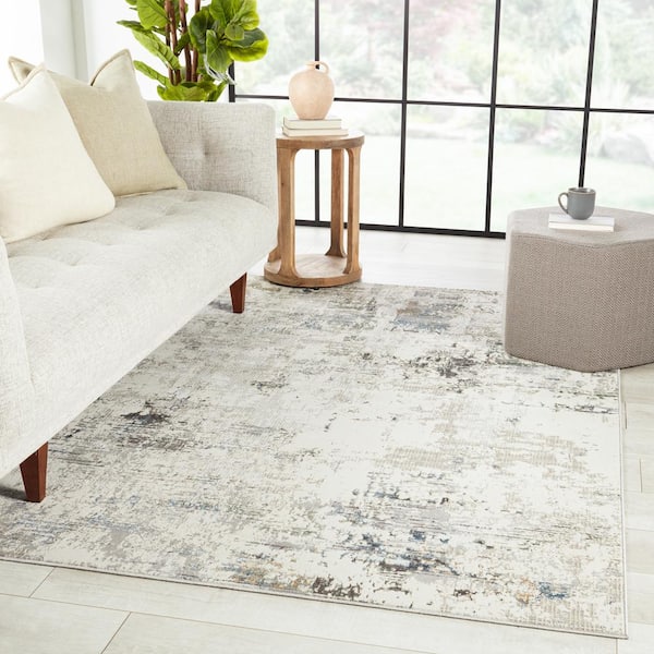 Jehan Gray/Light Blue 6 ft. 7 in. x 9 ft. 6 in. Abstract Rectangle Area Rug