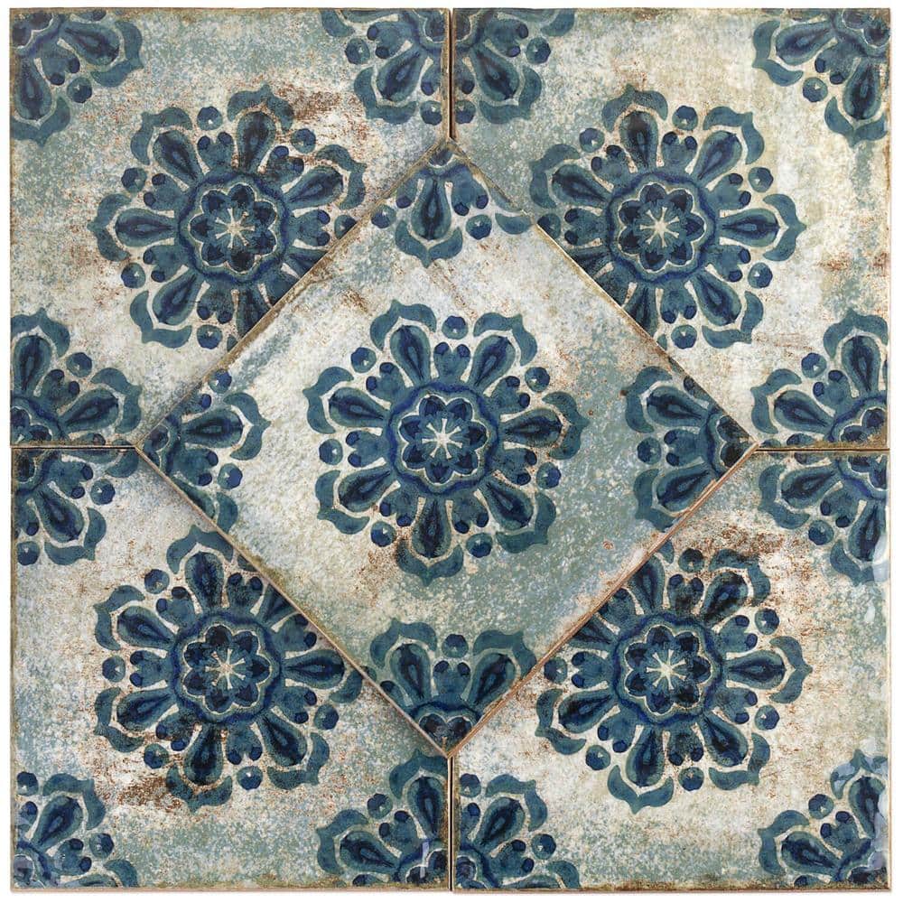 Angela Harris 8" x 8" Blue Patterned Ceramic Wall Tile