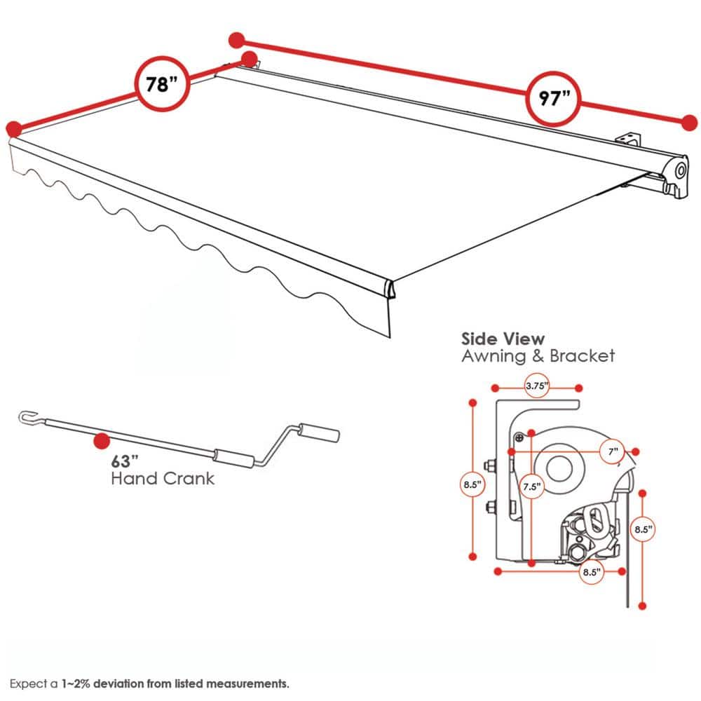 Black 8' x 6' Manual Retractable Aluminum Patio Awning