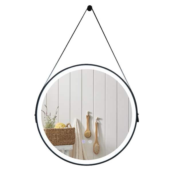 Bunpeony 24 in. W x 24 in. H Round Lighted Wall Bathroom Makeup Mirror in Silver