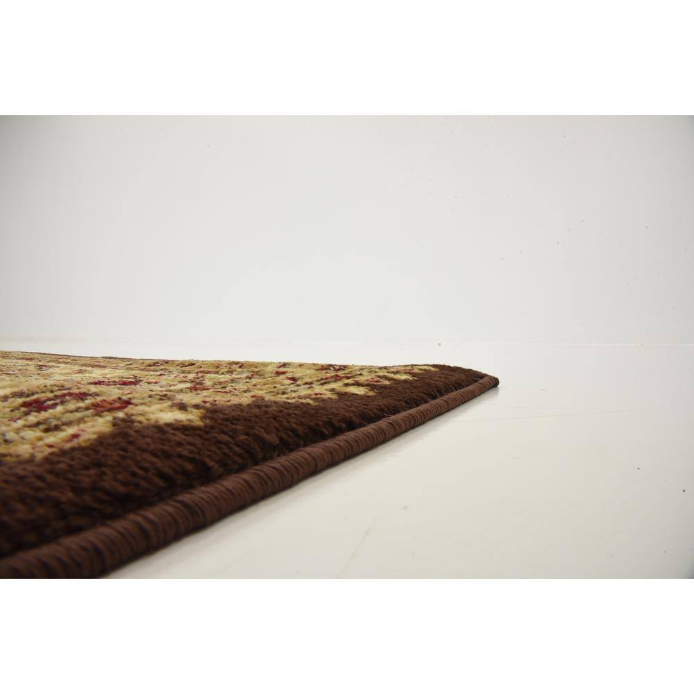 Brown Floral Rectangular Synthetic Stain-Resistant Area Rug