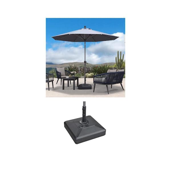 10 ft. Light Gray Octagon Aluminum Crank and Tilt Market Umbrella with 154 lbs. Black Umbrella Base