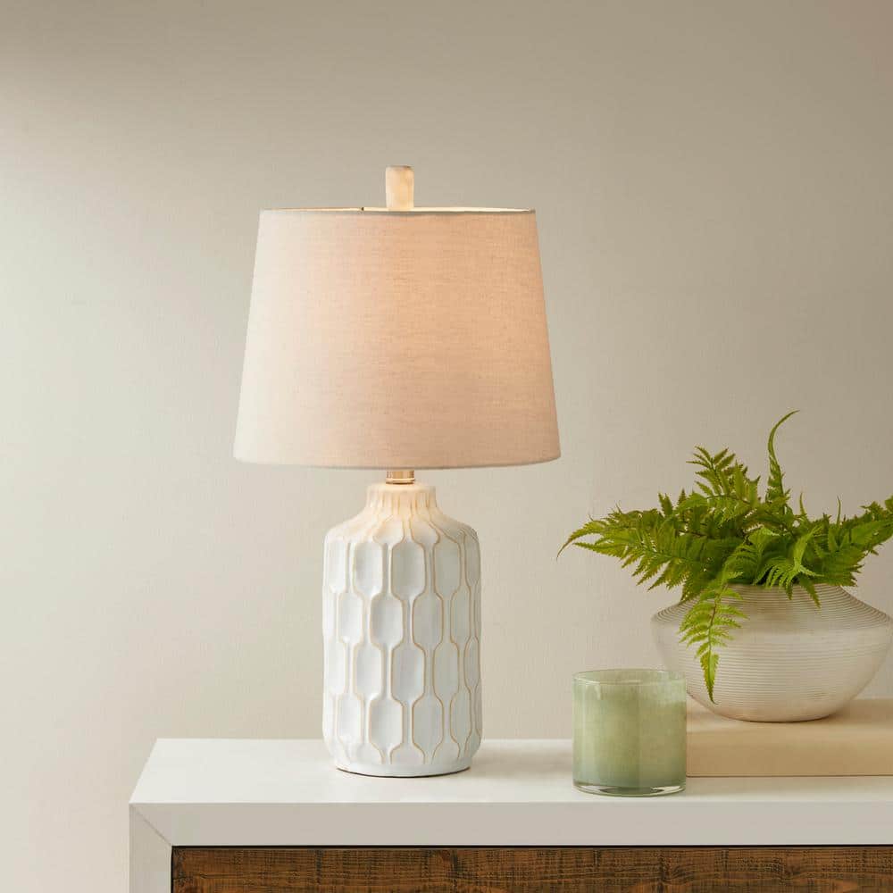 Ivory Ceramic Table Lamp with White Shade, 22"