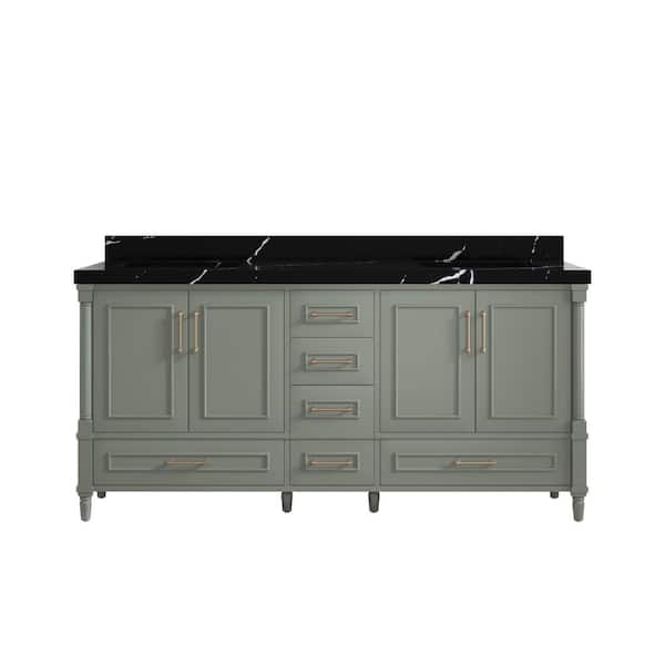 Willow Collections Hudson 72 in. W x 22 in. D x 36 in. H Double Sink Bath Vanity in Evergreen with 2 in. Calacatta Black Quartz Top