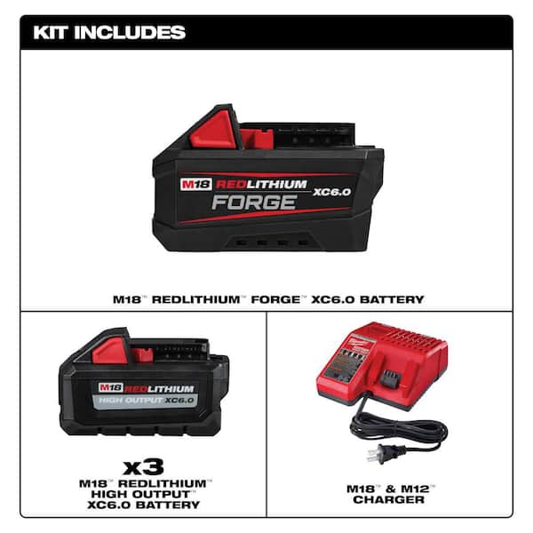 M18 18V Lith-Ion REDLITHIUM FORGE 6.0 Ah Battery Pack w/ (3) 6.0 Ah High Output Battery & Charger Kit
