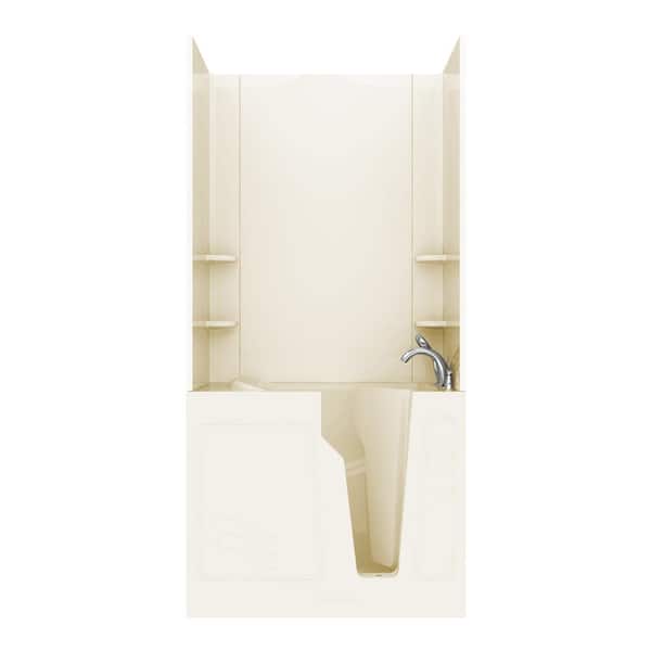 Unbranded Rampart 3.9 ft. Walk-in Non-Whirlpool Bathtub with Easy Up Adhesive Wall Surround in Biscuit