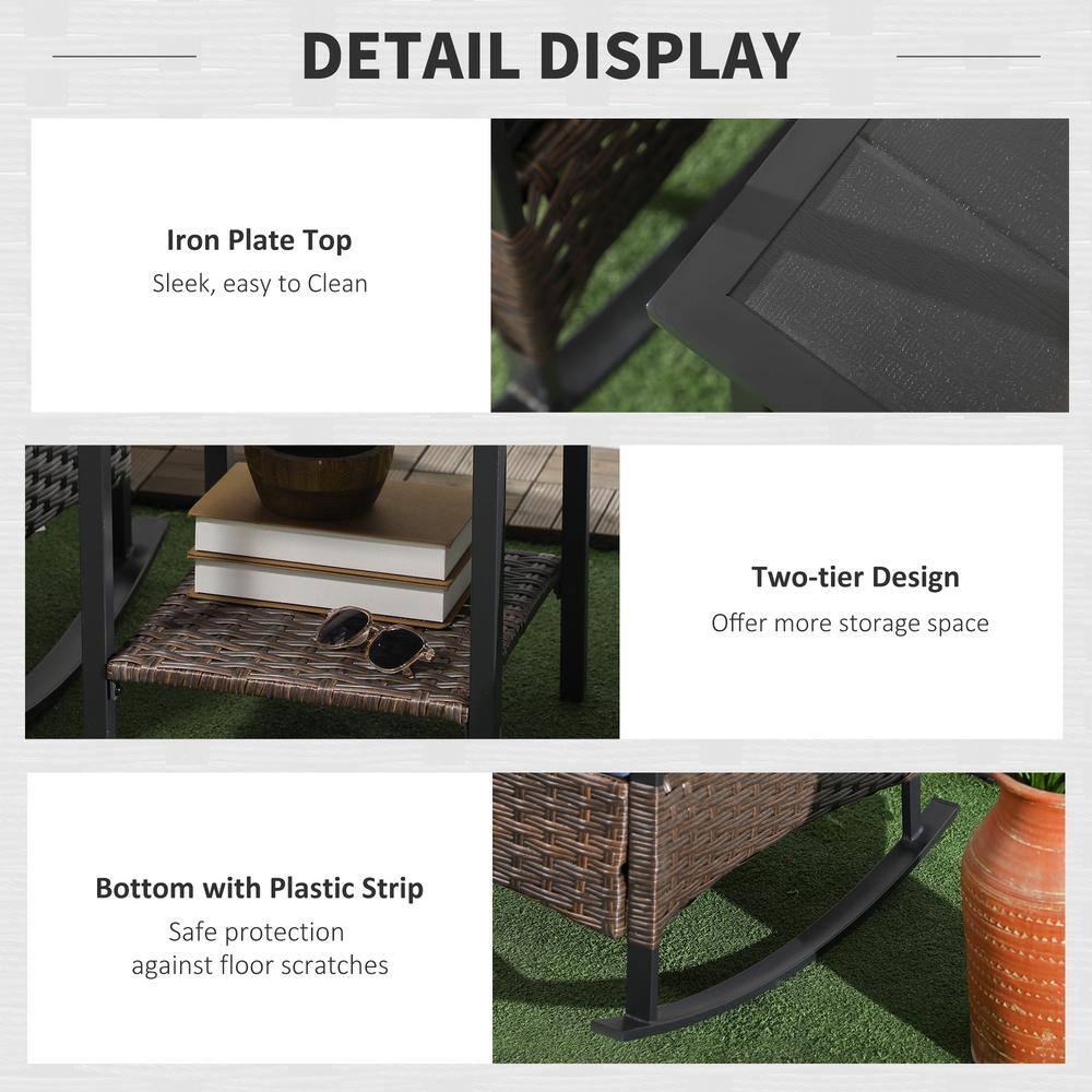 Dark Blue Wicker Rocking Chair Bistro Set with Cushions