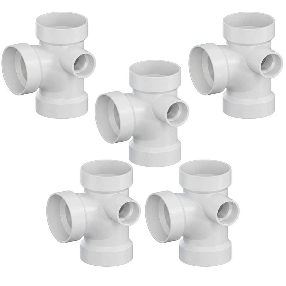 PLUMBFLEX 4 x 4 x 4 x 2 in. White Rigid PVC DWV Sanitary Tee w/ Right ...