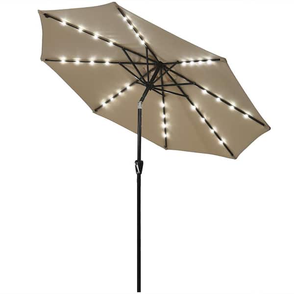 Costway 9 ft. Iron Market Solar Tilt Patio Umbrella in Tan