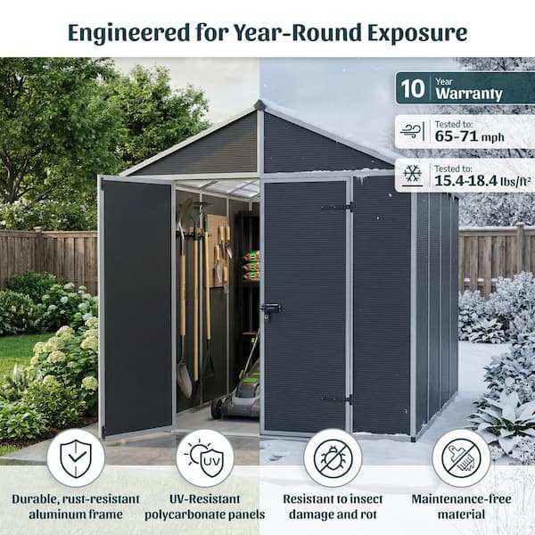 Rubicon 6 ft. W x 5 ft. D Resin Plastic Outdoor Garden Storage Shed with Floor (30.7 sq. ft.) in Dark Gray