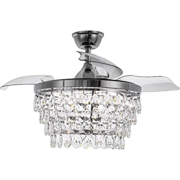 Cordoba 42 in. Indoor Modern Glam Crystal Chrome Ceiling Fan with Lights and Remote, 6-Speed Dimmable Chandelier Fan