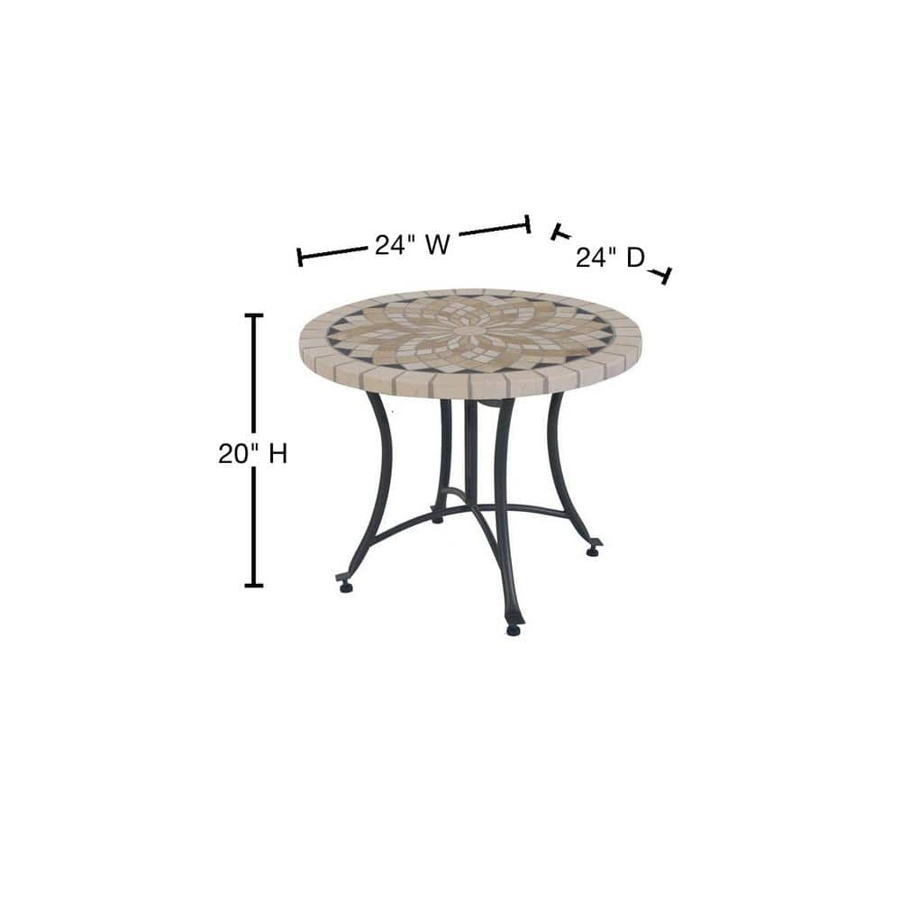 24" Gray Stone Round Outdoor Accent Table