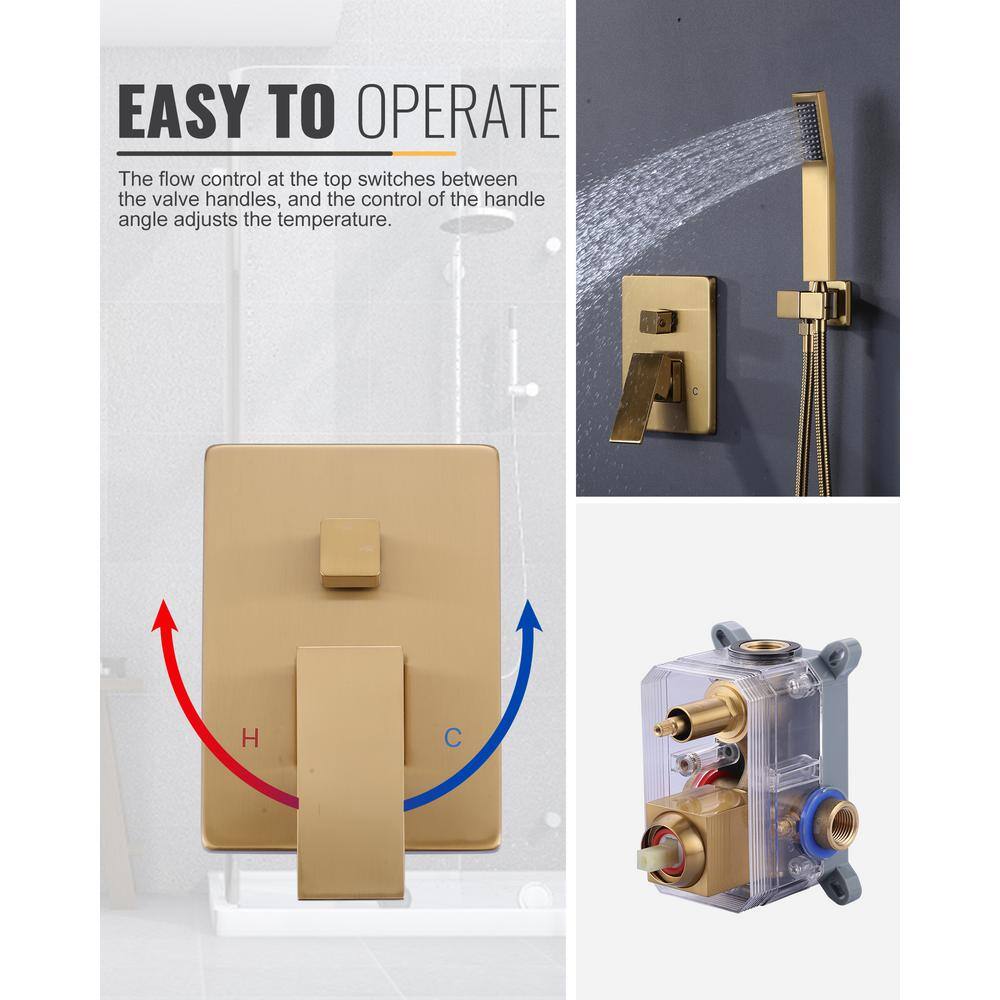 Brushed Gold Square Rain Shower Head with Handheld