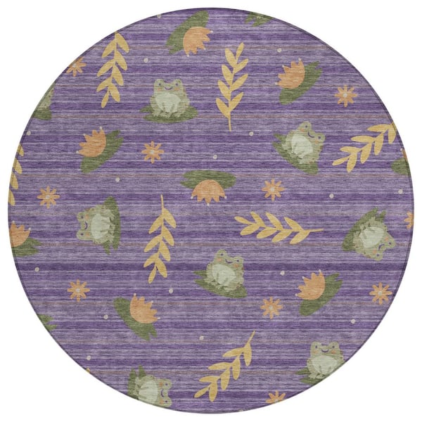 Chantille Machine Washable Indoor/Outdoor Abstract ACN2795 Purple 8 ft. x 8 ft. Round Rug