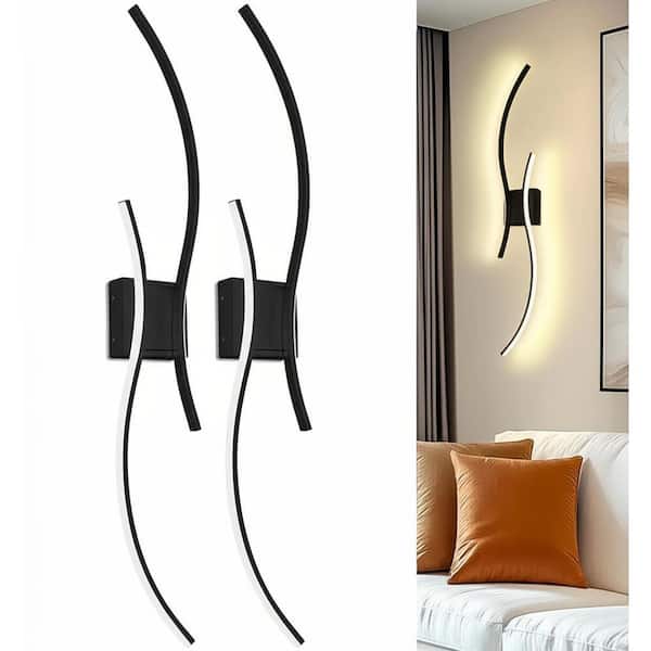 40 in. 2-Light Modern Black Wall Sconce Over Mirror, Dimmable LED Bathroom Vanity Light for Living Room