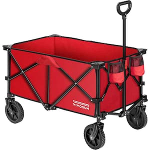 2.5 cu. ft. Collapsible Fabric Garden Cart with Universal Wheels and Adjustable Handle in Red