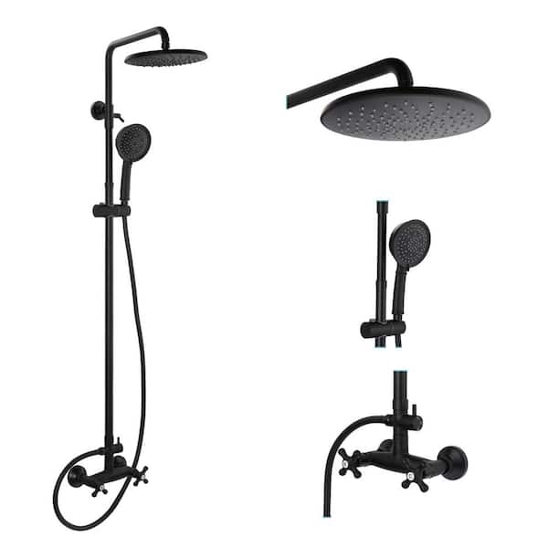 Wall Mounted Double Handle 10 in. 2-Spray Shower Faucet 2.5 GPM Shower Set Faucet with Drip Free in Matte Black