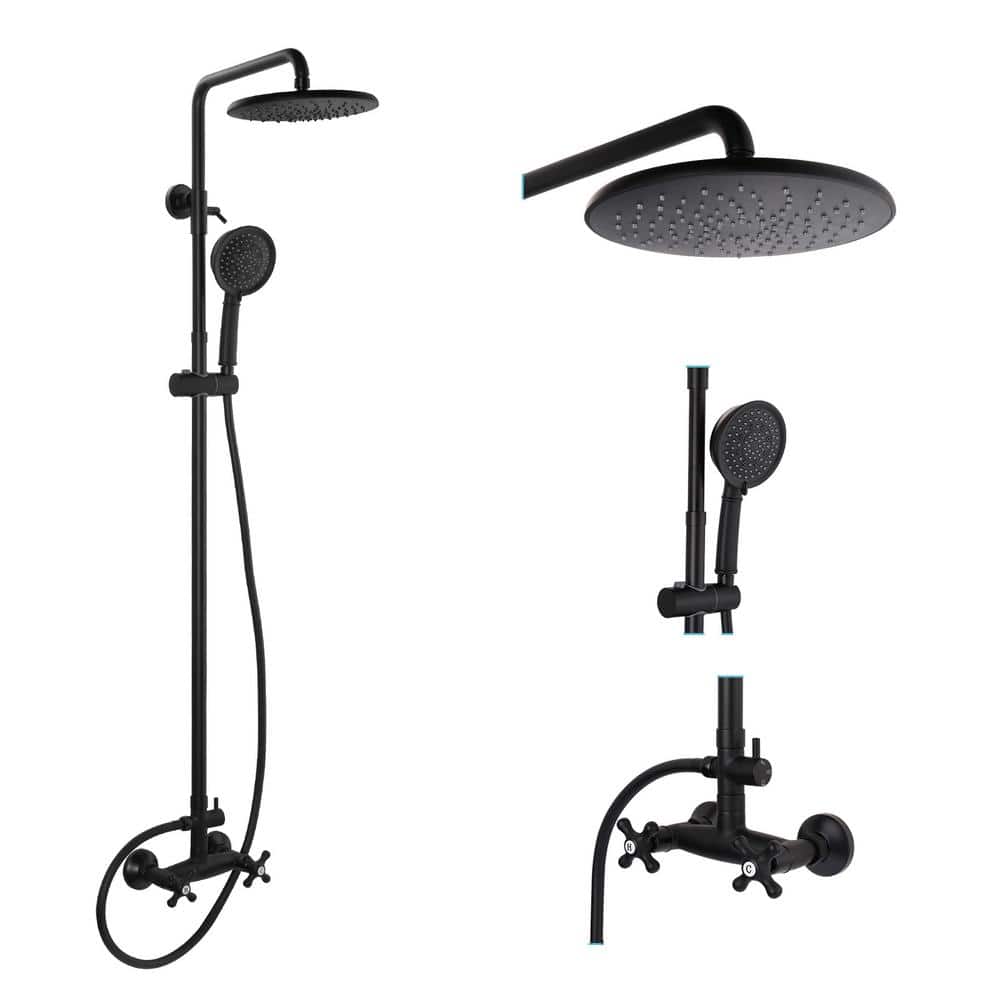 Wall Mounted Double Handle 10 in. 2-Spray Shower Faucet 2.5 GPM Shower Set 