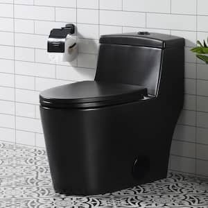 1-piece 0.8/1.28 GPF Dual Flush Elongated Toilet in. Black Seat Included