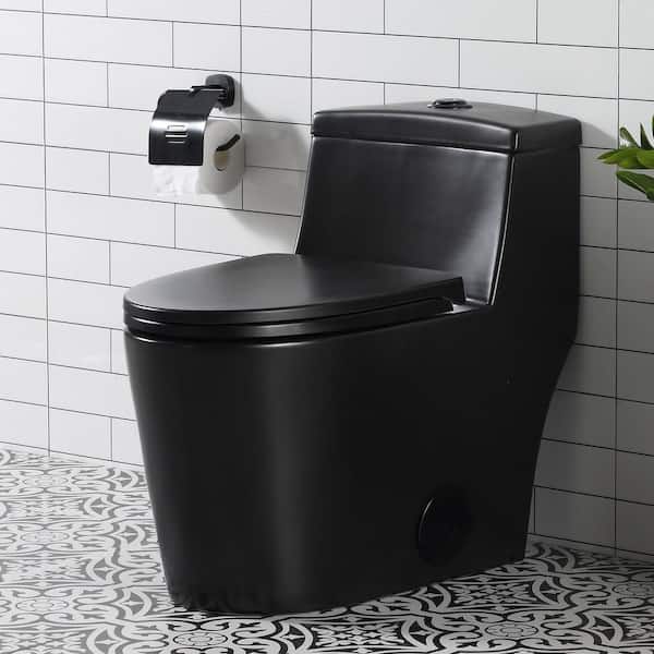 HOROW 1-piece 0.8/1.28 GPF Dual Flush Elongated Toilet in. Black Seat Included