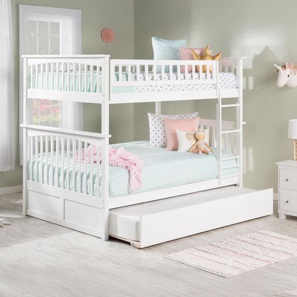 AFI Columbia Bunk Bed Full over Full with Full Size Urban Trundle Bed in White