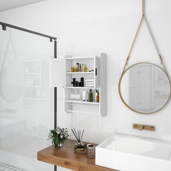 21 in. W x 32.5 in. H Rectangular White Engineered Wood Surface Mount Medicine Cabinet without Mirror, with Towels Bar