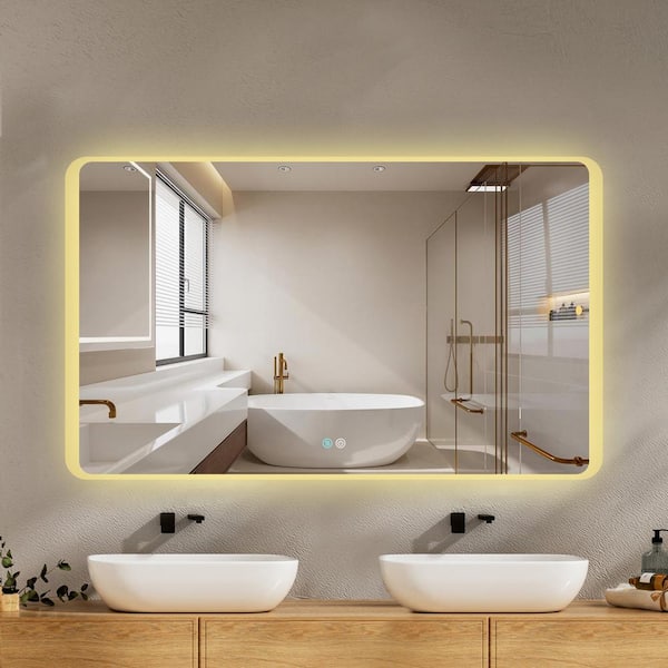 Staykiwi 60 in. W x 36 in. H Rectangular Frameless Anti-Fog Lighted Wall Bathroom Vanity Mirror in Natural