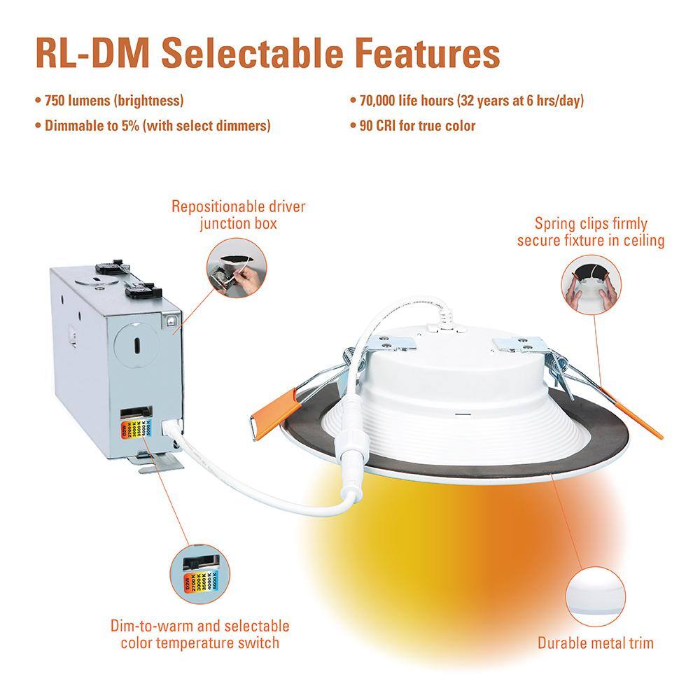 White 6-Inch Canless Recessed LED Downlight with Selectable CCT