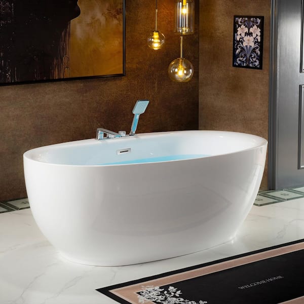 66 in. L x 36 in. W Acrylic FlatBottom Freestanding Soaking Bathtub in White with Brushed Nickel Drain and Tub Filler