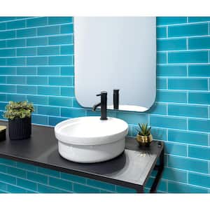 Laguna Blue 3-in. x 12-in. Matte Finished Glass Mosaic Floor and Wall Tile (5 Sq ft/case)