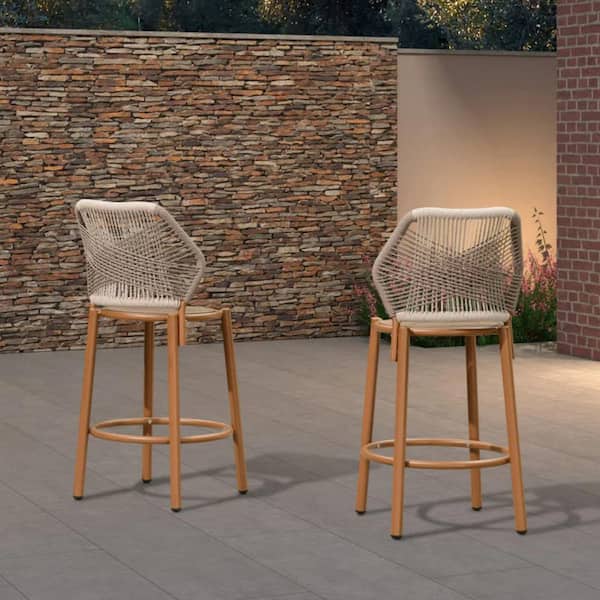 PURPLE LEAF Patio Aluminum Armless Counter Height Outdoor Bar Stool Rattan Metal Seat for Back Proch Deck Accent Balcony