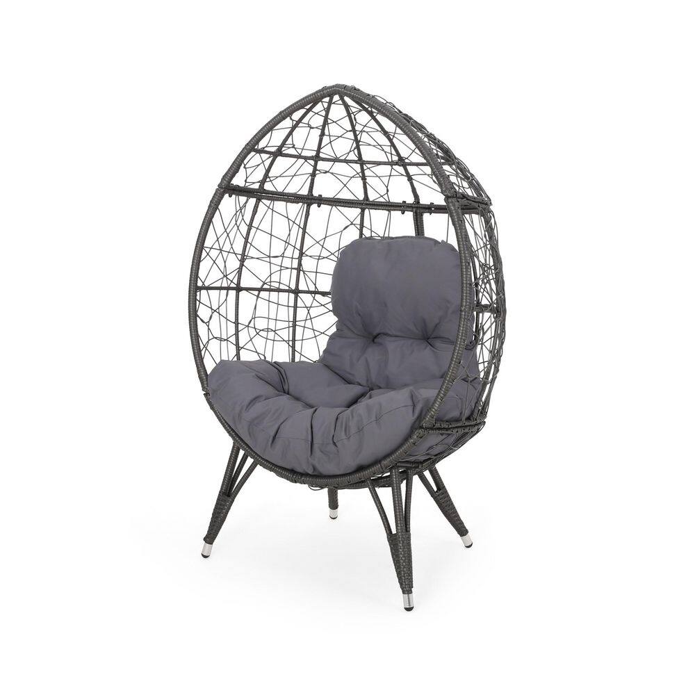 Gray Wicker Rattan Egg Outdoor Lounge Chair with Gray Cushions price history on PriceWatchPro