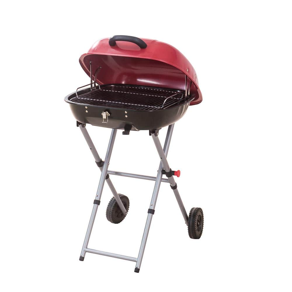 PRIVATE BRAND Portable Charcoal Grill in Red with Charcoal Tray and Grate - The Home Depot