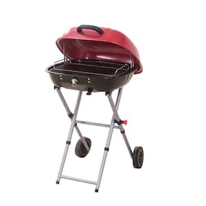 Portable Charcoal Grill in Red with Charcoal Tray and Grate