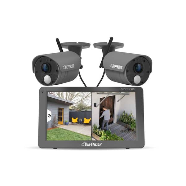 Phoenixhd Non-WiFi Plug-in Power Security System with 10.1 in. HD Monitor with 2-Cameras