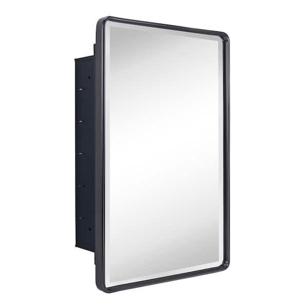 TEHOME Farmhouse 16 in. W x 24 in. H Recessed Metal Rectangular Bathroom Medicine Cabinets with Mirror in Oil Rubbed Bronze