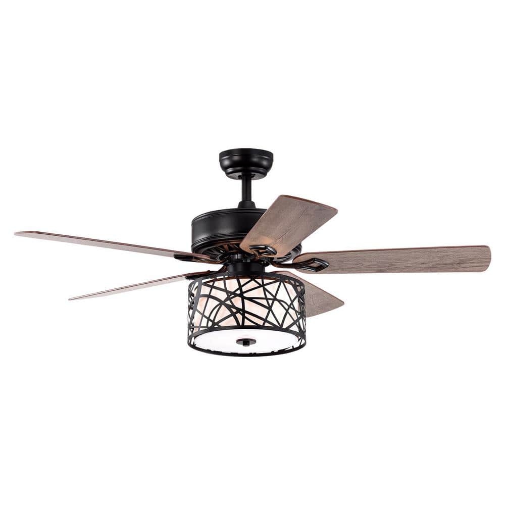 52 in. Smart Indoor Low Profile Black Ceiling Fan with Lights