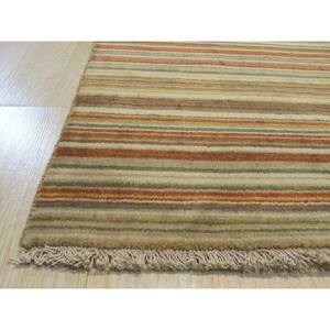 Orange/Green 2 ft. x 6 ft. Handmade Wool Transitional Striped Rug Area Rug