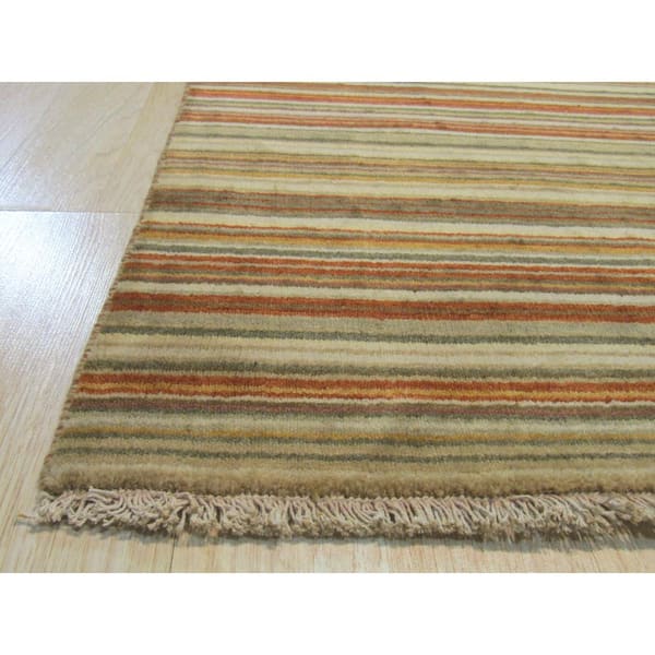 Orange/Green 2 ft. x 6 ft. Handmade Wool Transitional Striped Rug Area Rug