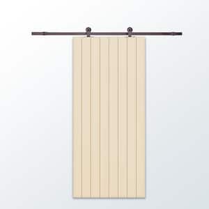 30 in. x 80 in. Beige Stained Composite MDF Paneled Interior Sliding Barn Door with Hardware Kit
