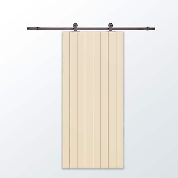 CALHOME 30 in. x 80 in. Beige Painted Composite MDF Paneled Interior Sliding Barn Door with Hardware Kit