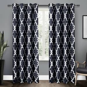 Ironwork Peacoat Blue Woven Trellis 52 in. W x 96 in. L Noise Cancelling Thermal Grommet Blackout Curtain (Set of 2)