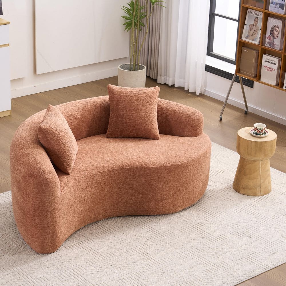 66.9 in. W Chenille 2-Seater Flared Arms S-Curved Shape Sectional Sofa in Coral Orange, No Assembly price history on PriceWatchPro