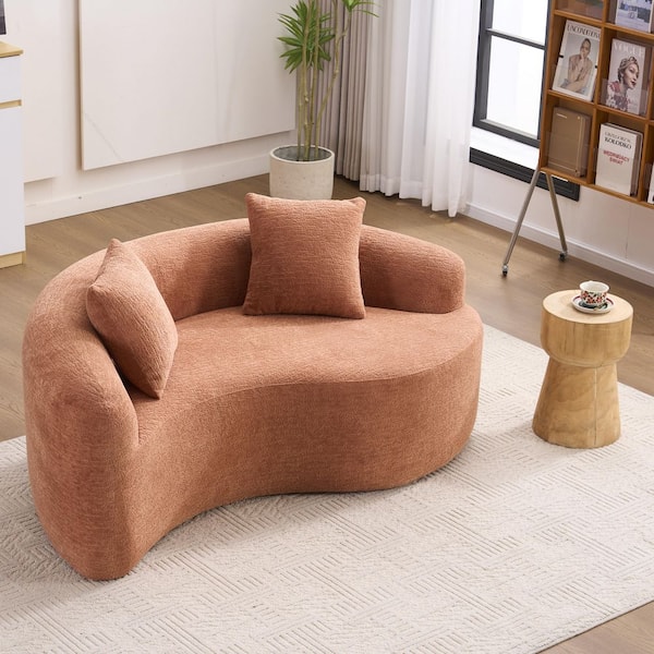 66.9 in. W Chenille 2-Seater Flared Arms S-Curved Shape Sectional Sofa in Coral Orange, No Assembly