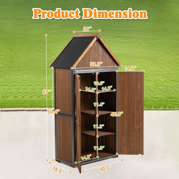 32.3 in. W x 21 in. D x 67 in. H Brown Wood Outdoor Storage