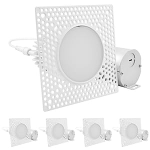 3 in. Canless Remodel LED Trimless Recessed Light 5-Color Temperatures Dimmable Flood Light Damp and IC Rated (4-Pack)